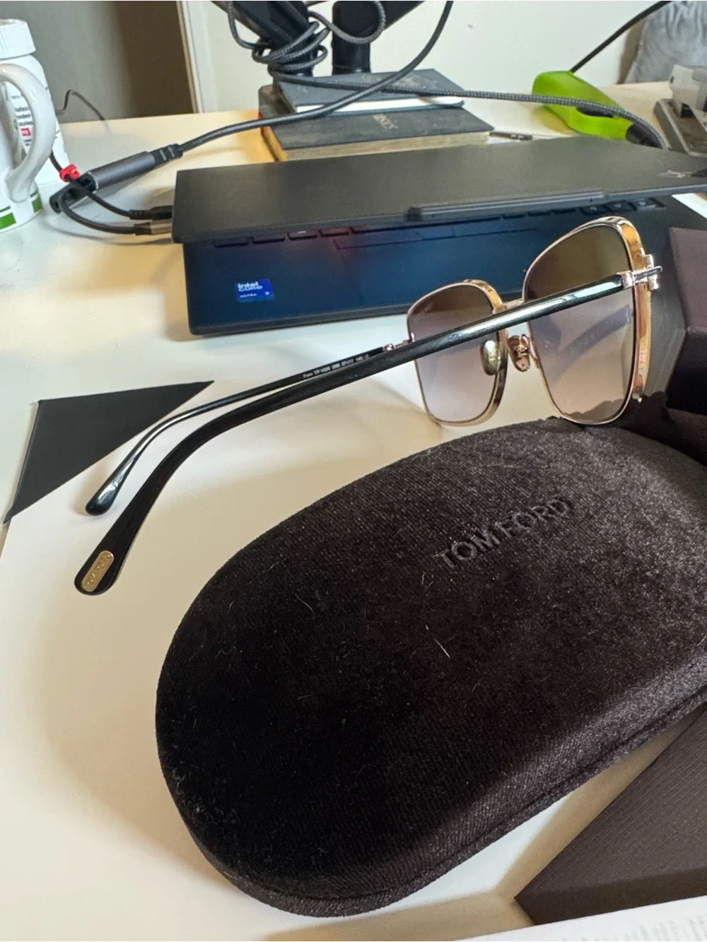 Tom Ford Gold and Brown Oversized Square Sunglasses